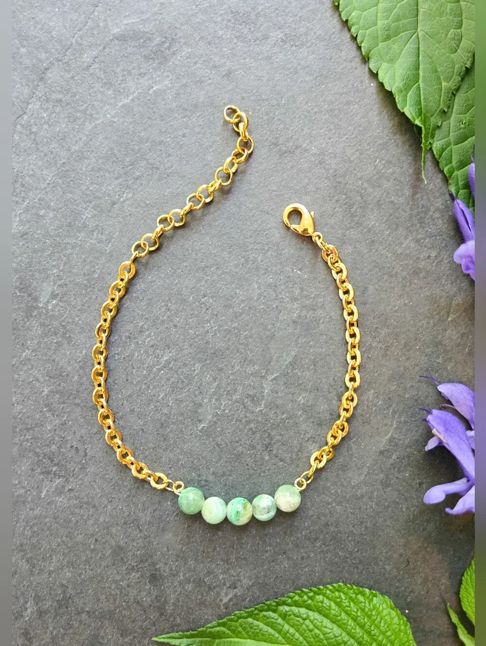 NWT Artisan-Made Azurite Jade 24k Gold-Plated Bracelet